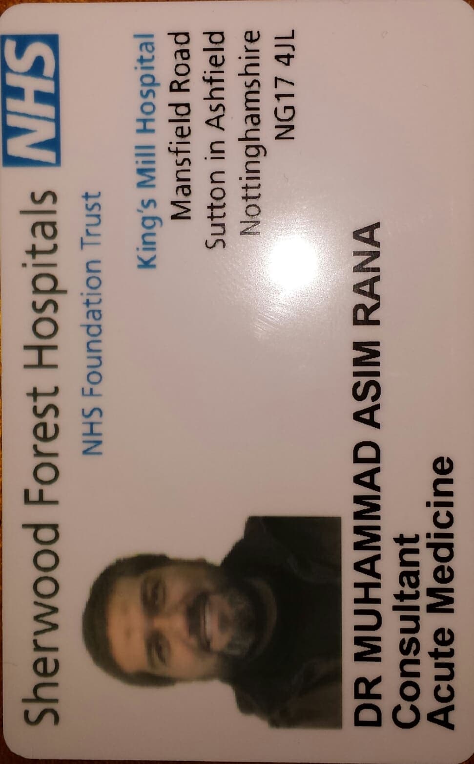 Dr. Muhammad Asim Rana hospital identification badge